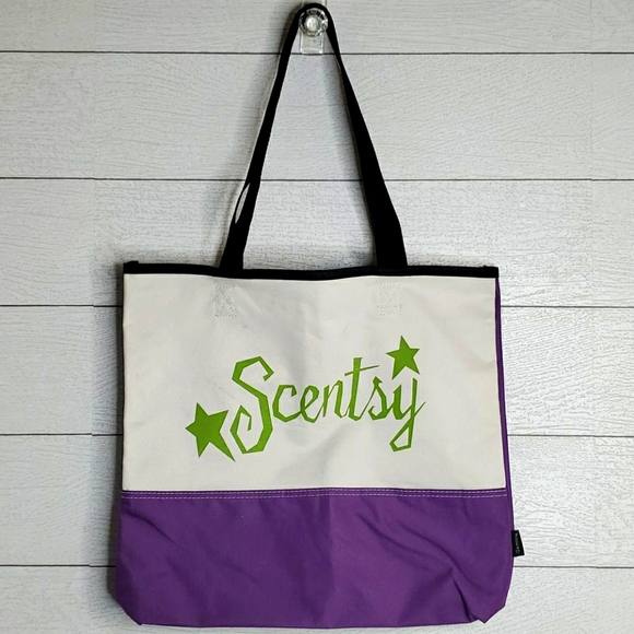 Scentsy Handbags - Scentsy White and Purple Tote with Green Logo